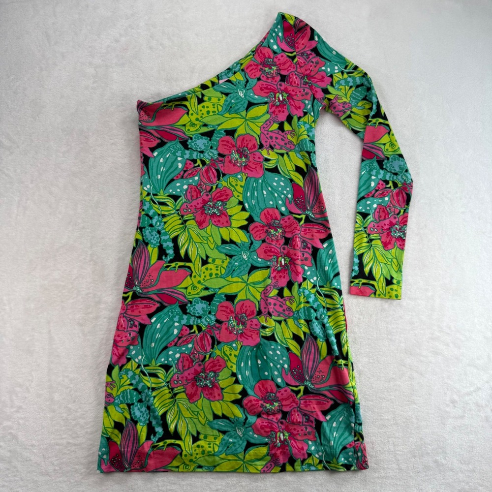Lilly Pulitzer One Shoulder Dress Floral Print Party Cocktail XS